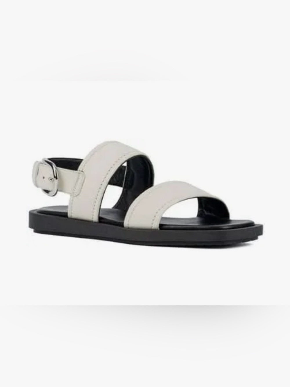 Aquatalia JONI White and Black Two-strap Leather flat Sandals NEW 7.5 7 1/2